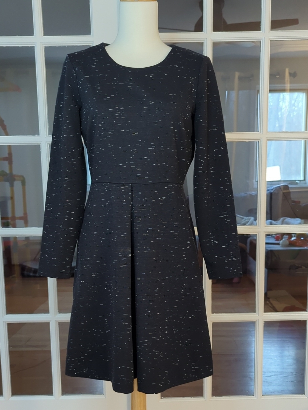 Madewell Classic Long-Sleeve Black Speckled A-Line Dress